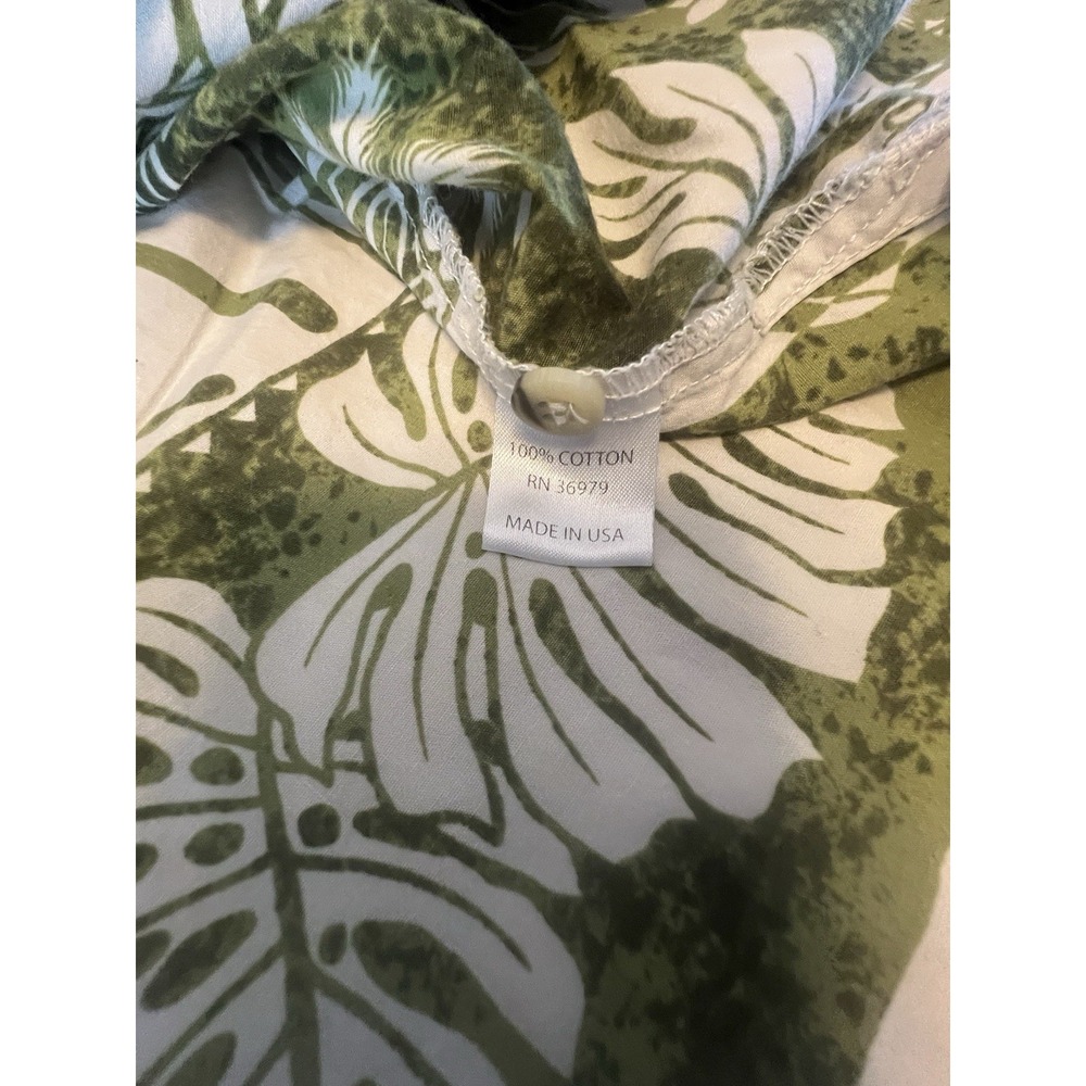 Go Barefoot Hawaiian Tradition Full Button Up Shirt XL Tall Green & White Beachy - Picture 5 of 6